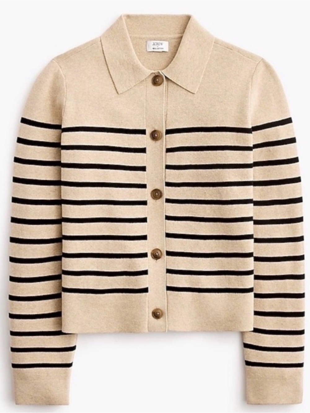 J. Crew Factory Striped Collar Button-Up Sweater Cardigan - Beige/Black